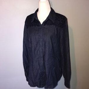 D64 Denim button down chambray with crotchet details